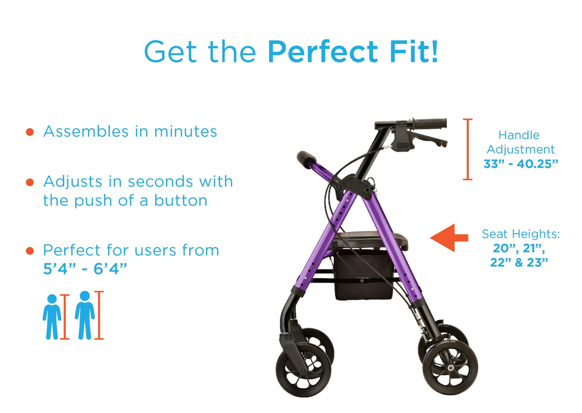 Heavy Duty Bariatric Rollator Walker, 450 lb Capacity, 8” All-Terrain Wheels, Red P834980