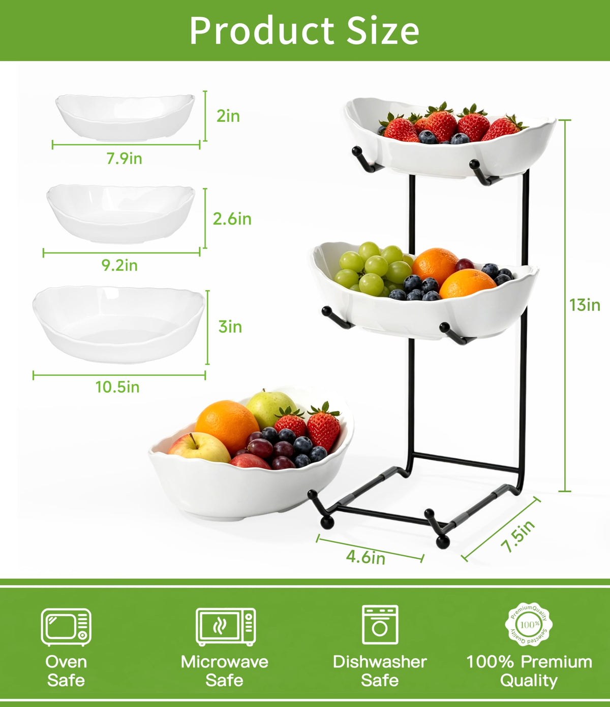 3 Tier Ceramic Fruit Bowl with Metal Stand I96316