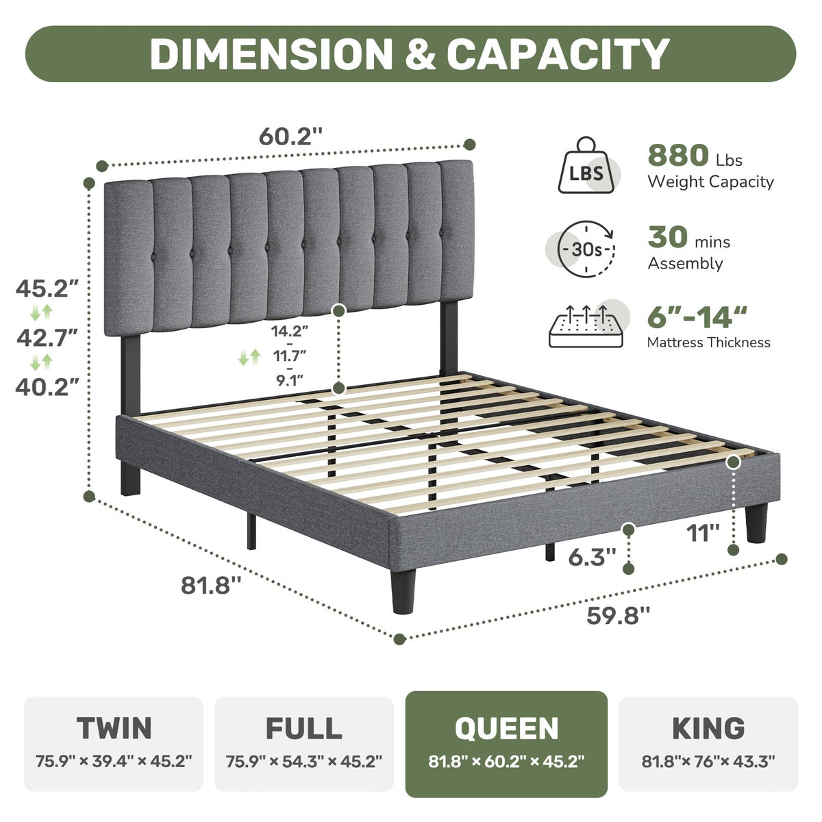 Queen Size Bed Frame with Headboard M547