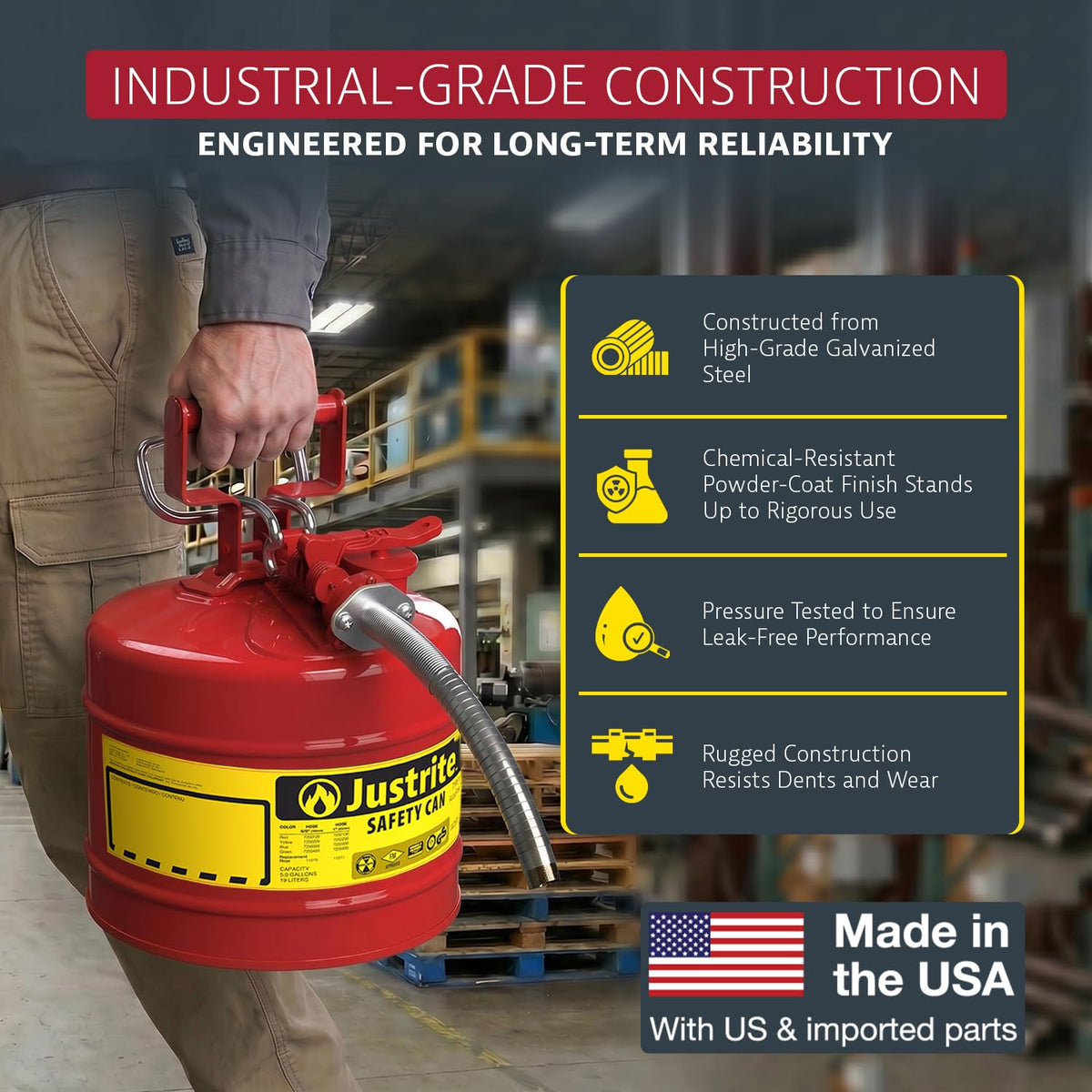 Red Galvanized Steel Gasoline Safety Can S71974