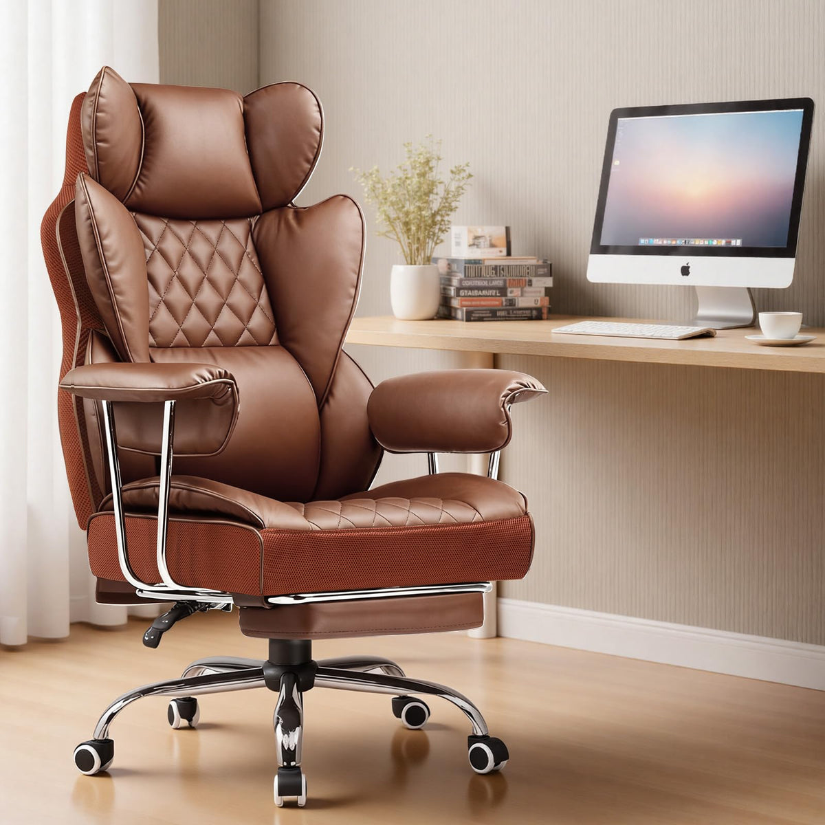 Big and Tall High Back Leather Office Chair with Footrest Y179