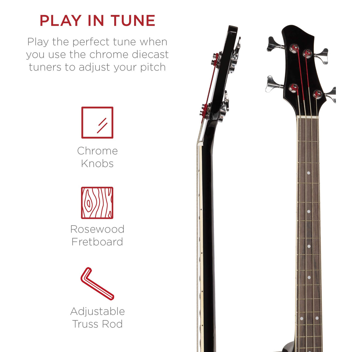 Full Size 4 String Black Acoustic Electric Bass Guitar U798025