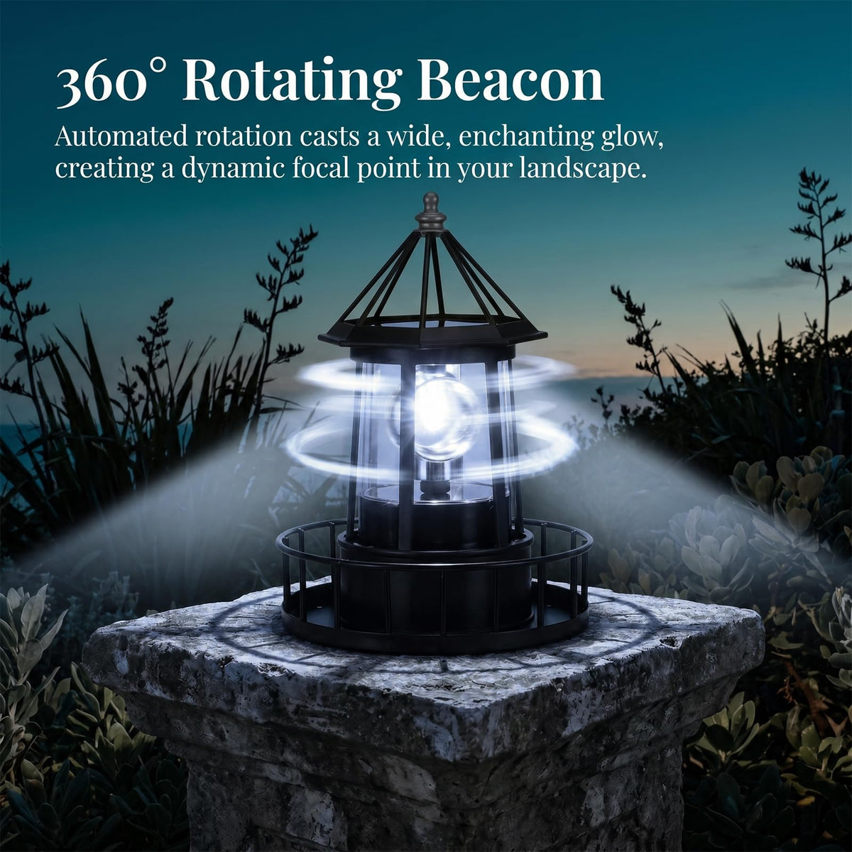 Solar Lighthouse Rotating LED Light IP65 Waterproof Outdoor Lamp R39218