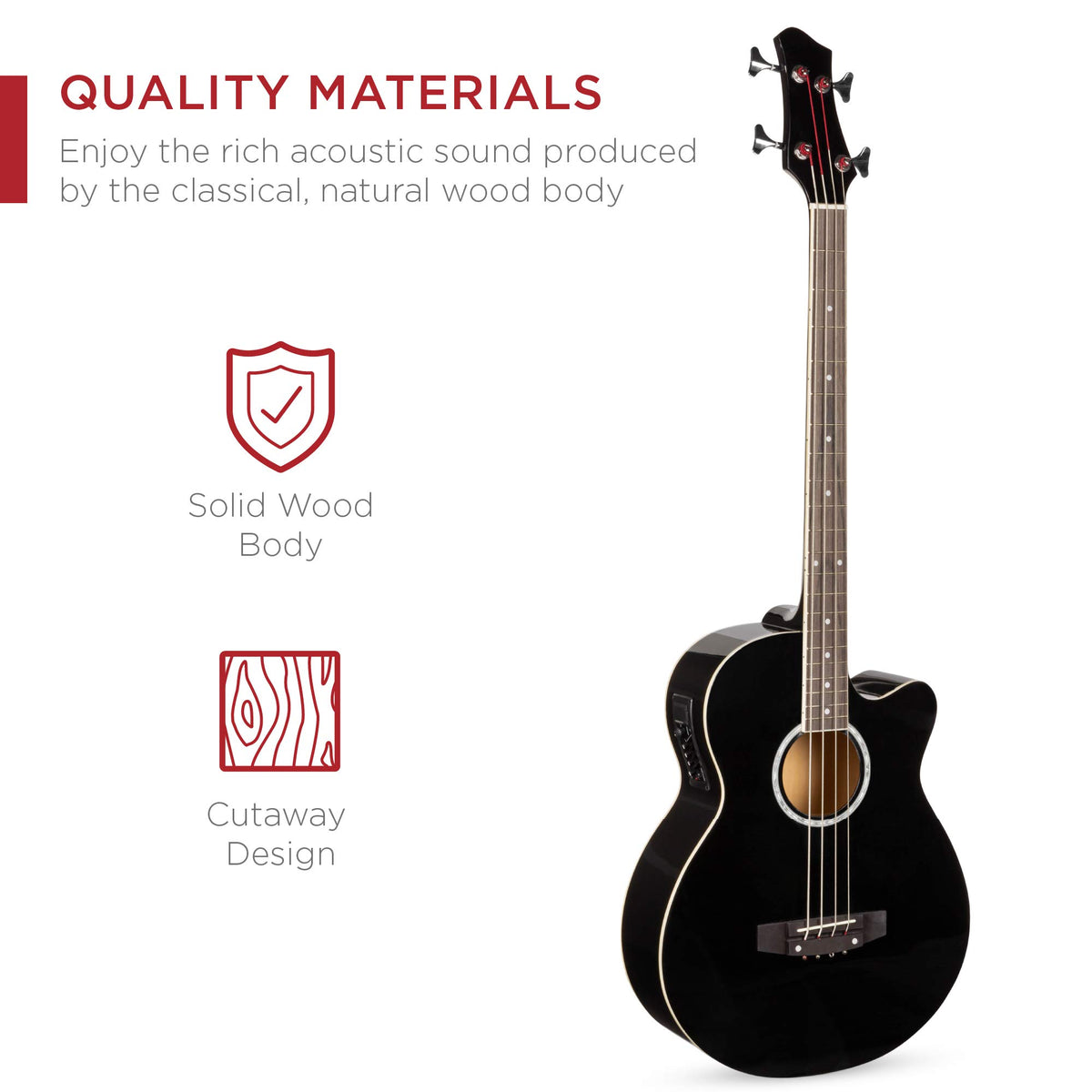 Full Size 4 String Black Acoustic Electric Bass Guitar U798025