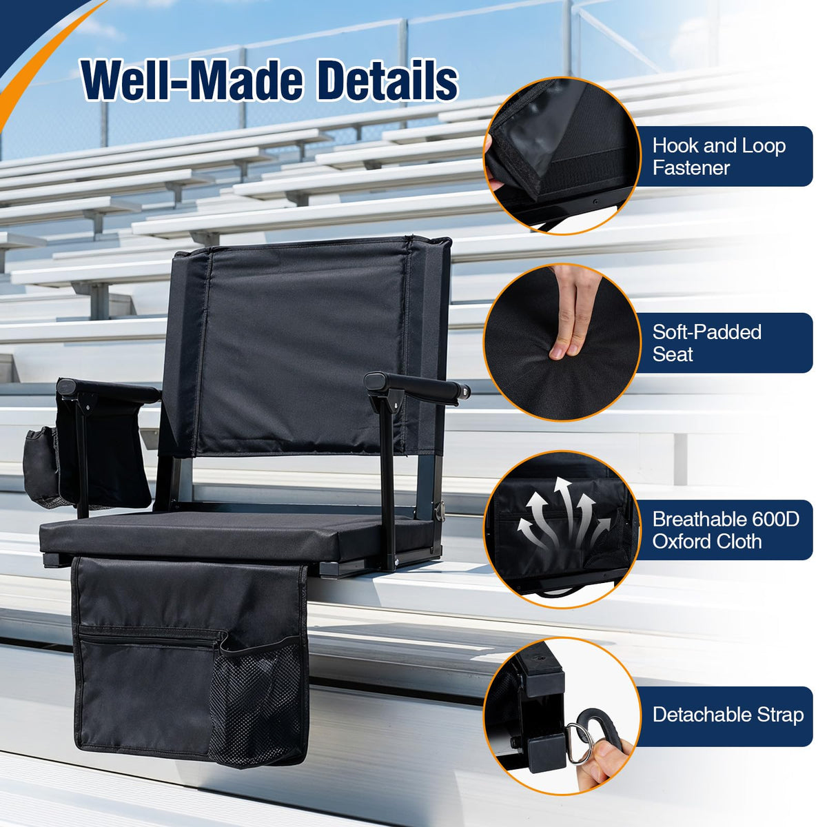 2 Pack Stadium Seats with Back Support & Cup Holders H306