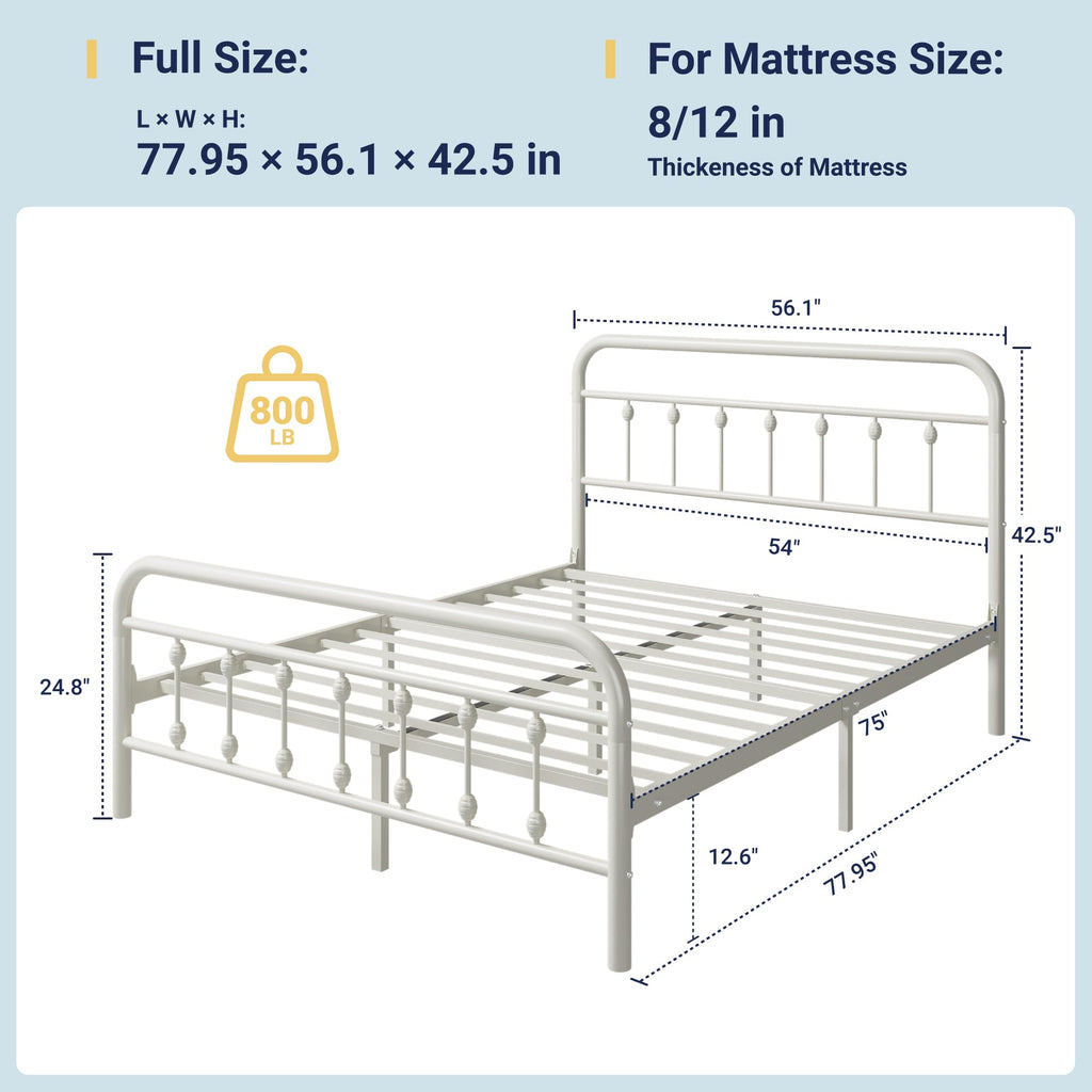 14 Inches Full Size Off White Metal Platform Bed Frame I719272