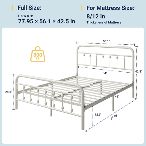 14 Inches Full Size Off White Metal Platform Bed Frame I719272