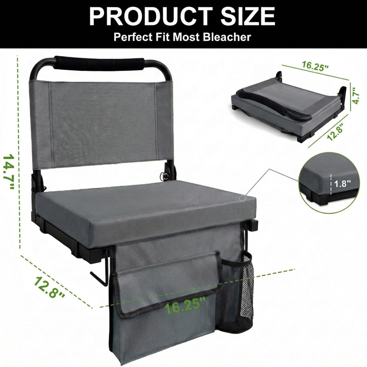 Folding Bleacher Seat with Back Support, Cushion and Shoulder Strap Q2472