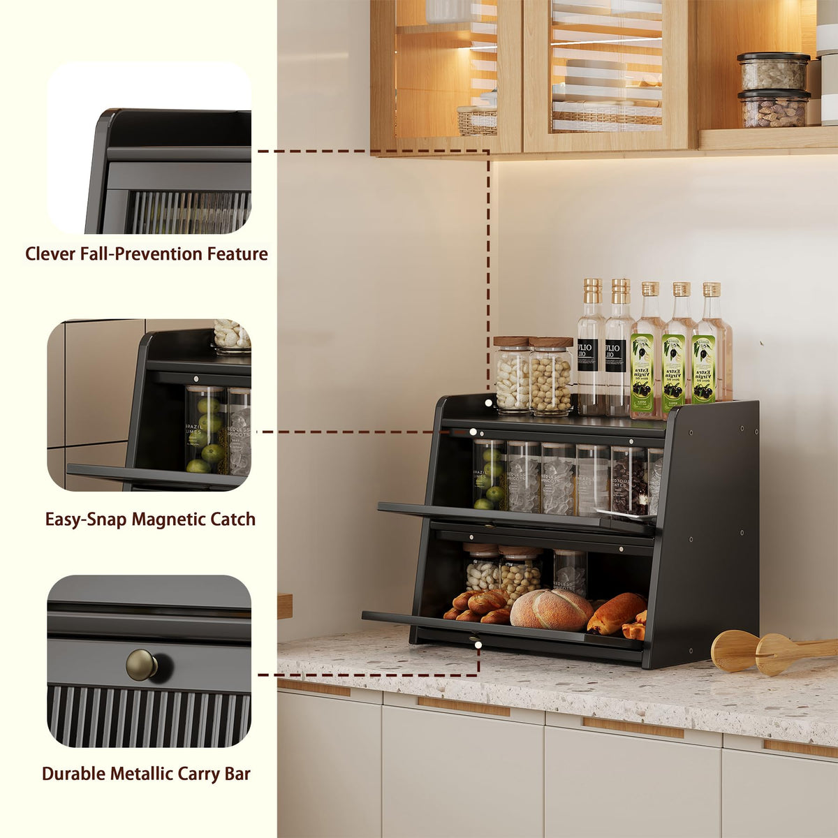 Large Bamboo Bread Box with Window Z4683