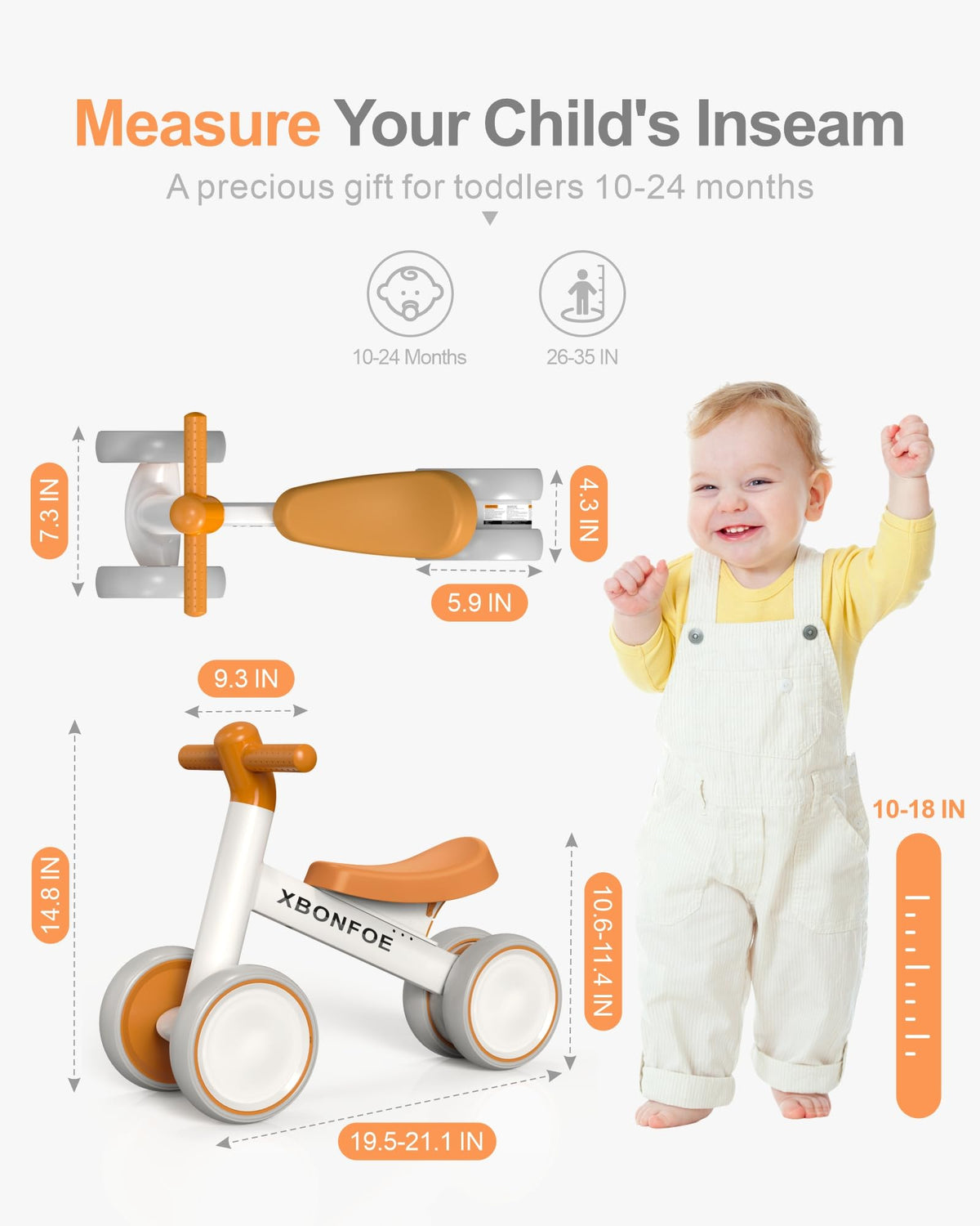 10-24 Month No Pedal Balance Bike with 4 Wheels U948