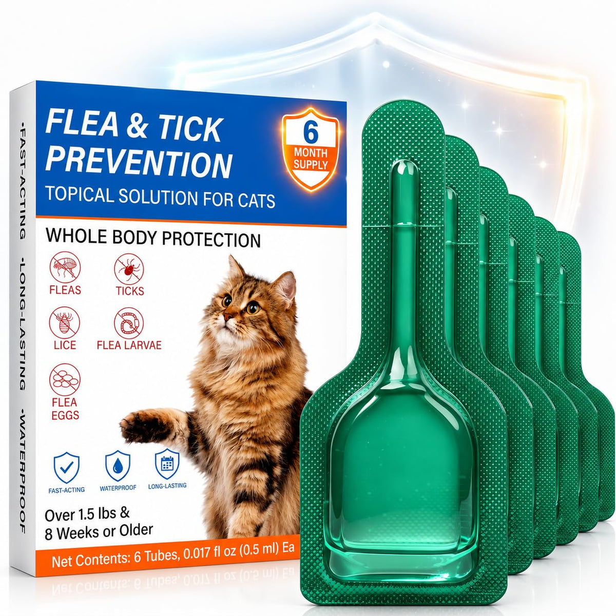 Waterproof Topical Flea & Tick Preventative for Cats, 6 Doses D538