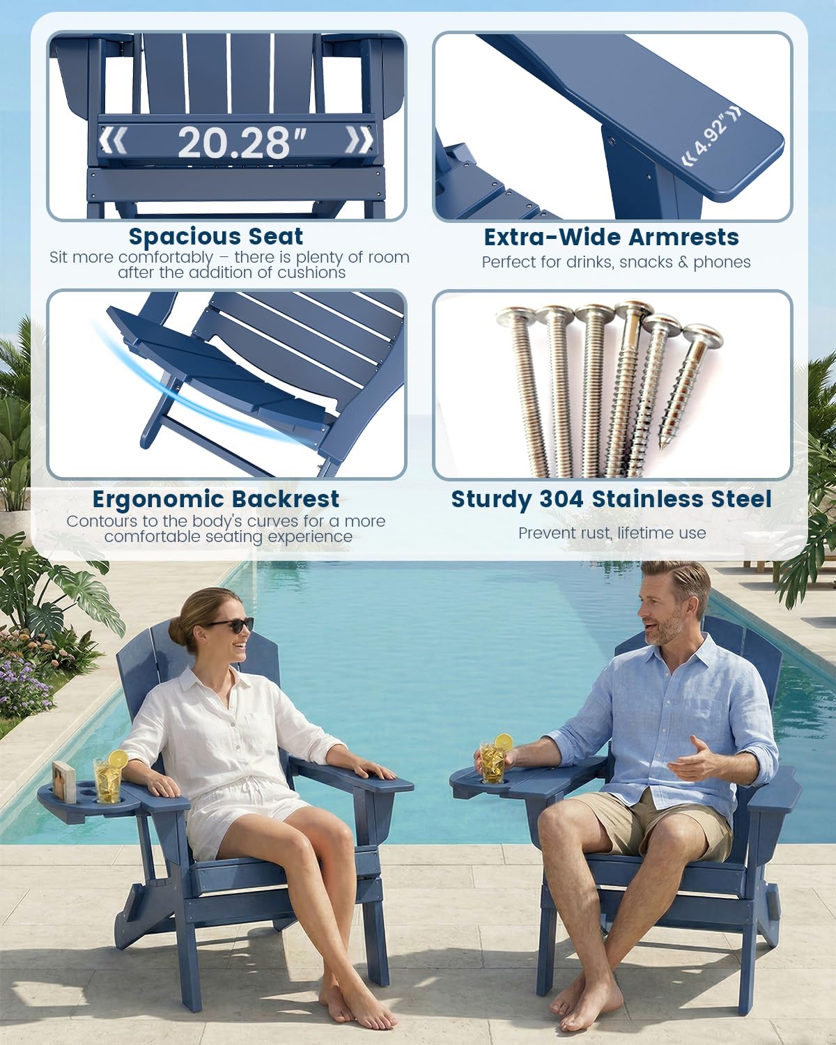 Folding Adirondack Chair Set of 8 with Cup Holder V47094