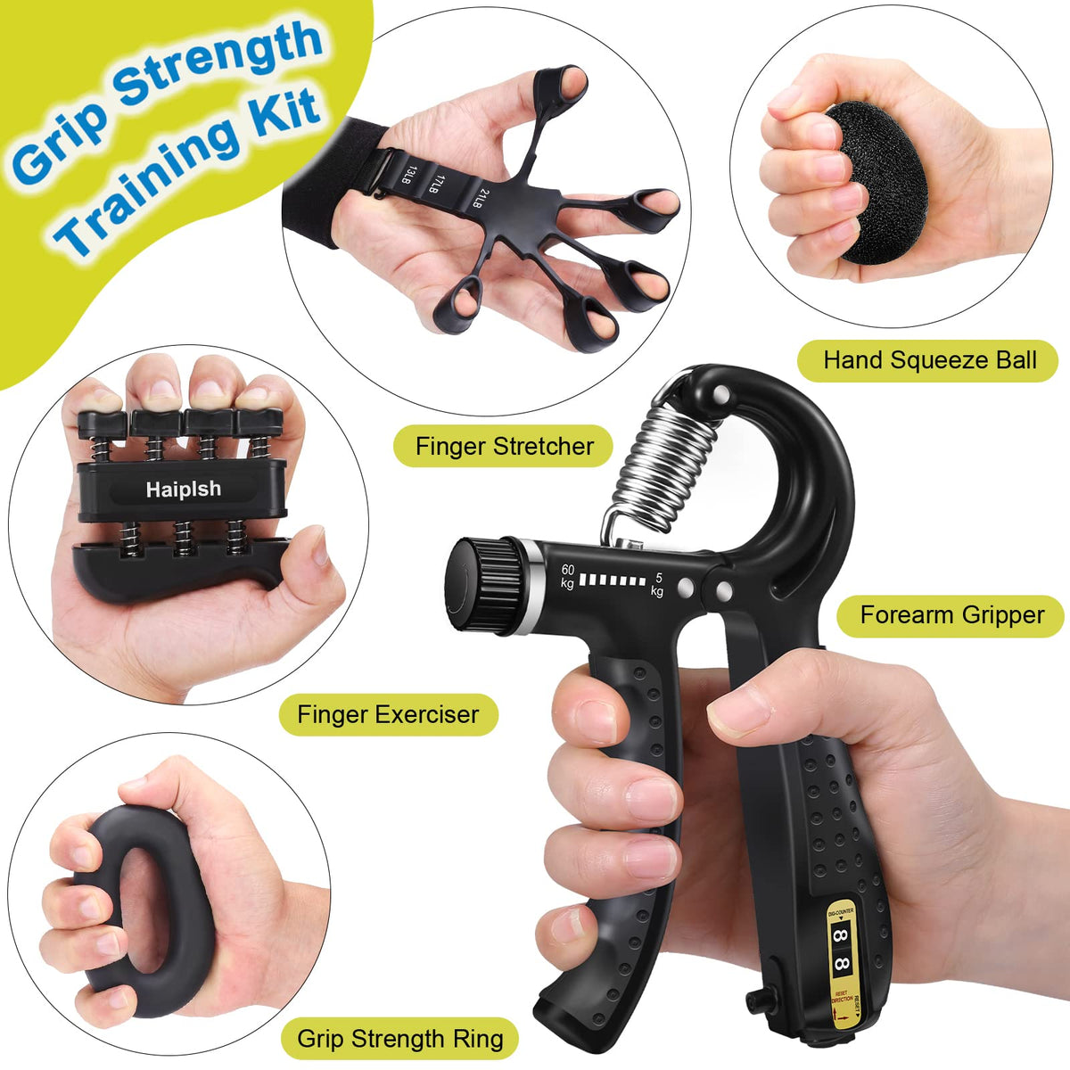 5 Pack Silicone Hand Grip Strengthener Kit H233