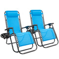 Blue Set of 2 Adjustable Folding Lounge Chair with Pillows and Cup Holders V6386