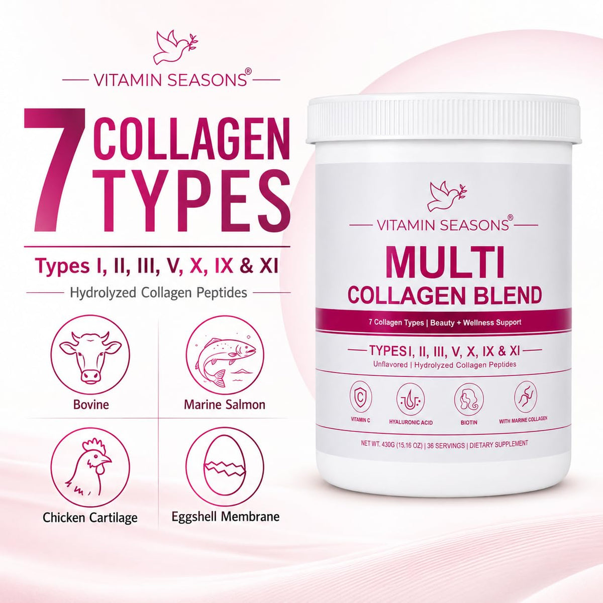 Unflavored Hydrolyzed Collagen Peptides Powder 15.16 oz J240