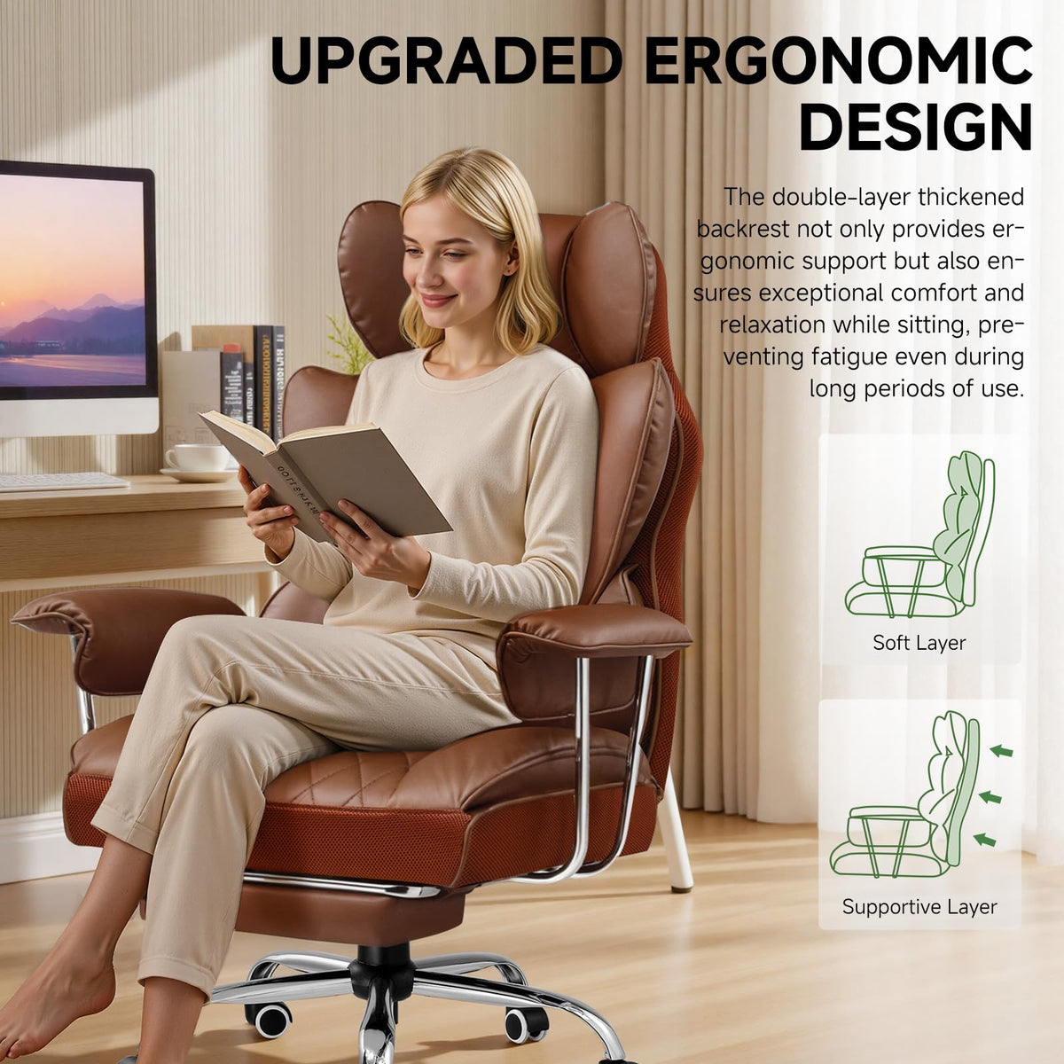 Big and Tall High Back Leather Office Chair with Footrest Y179