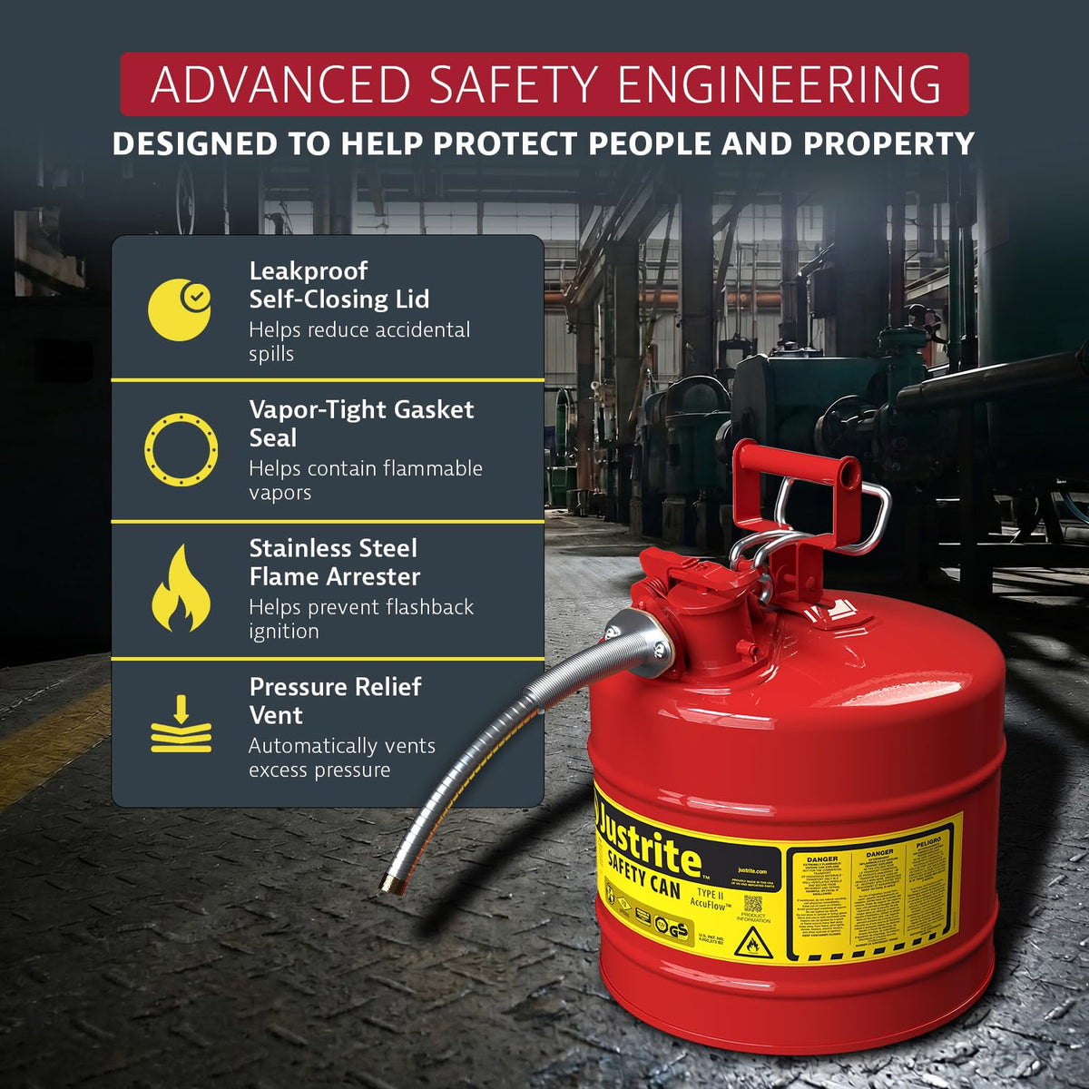 Red Galvanized Steel Gasoline Safety Can S71974