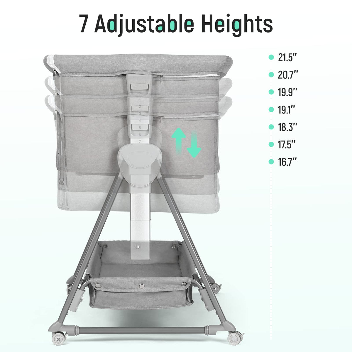 Baby Bassinet with 7 Adjustable Height, Breathable Mesh & Mattress X39945