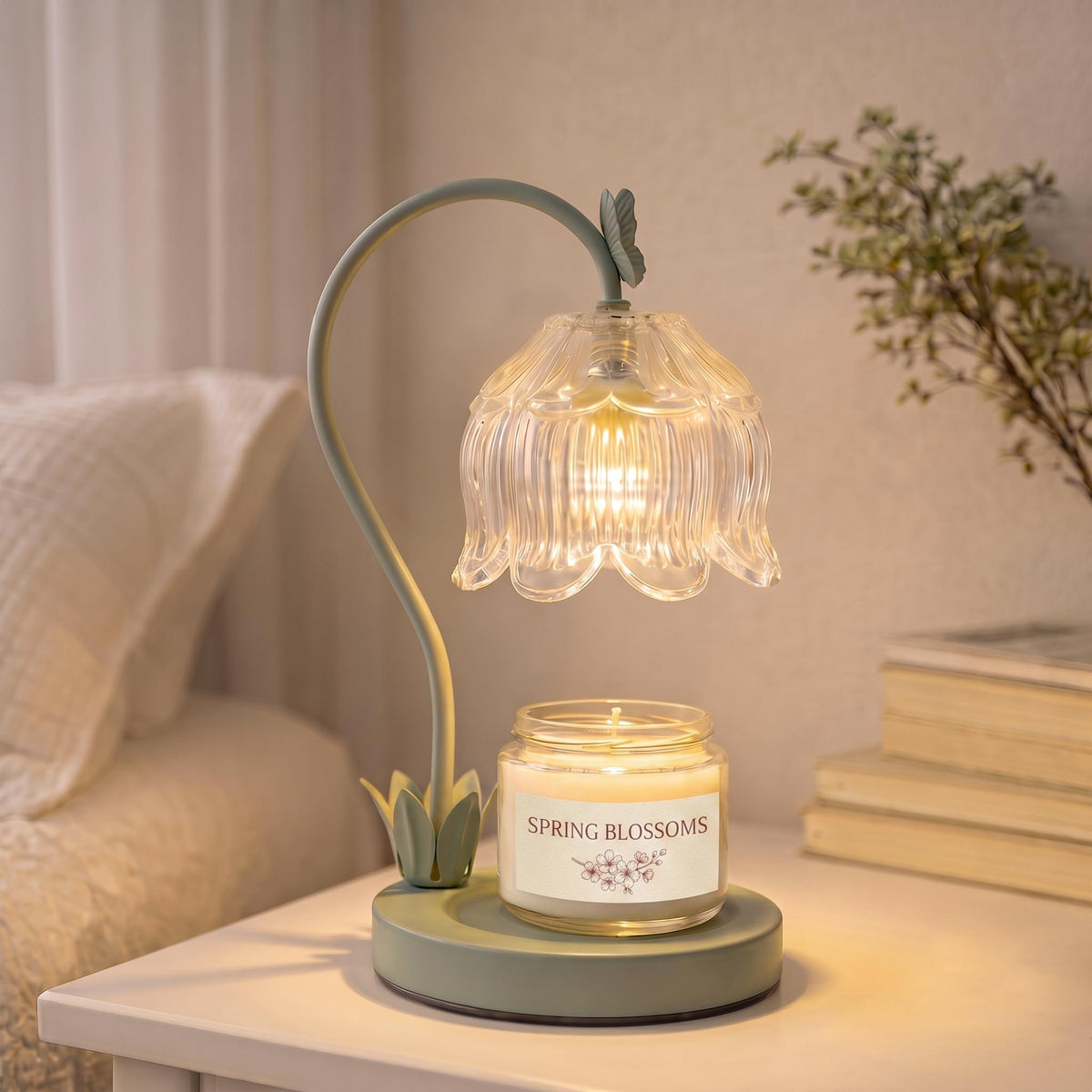 Green Flower Candle Warmer Lamp with Dimmer K289094