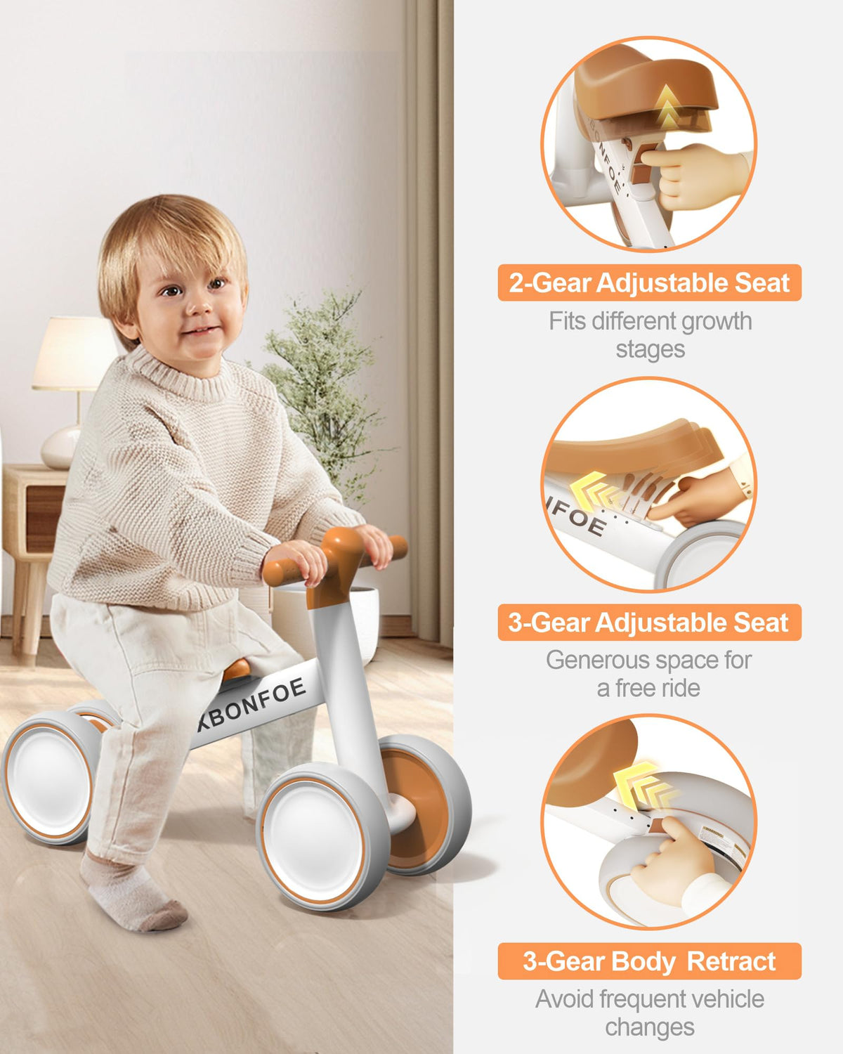 10-24 Month No Pedal Balance Bike with 4 Wheels U948