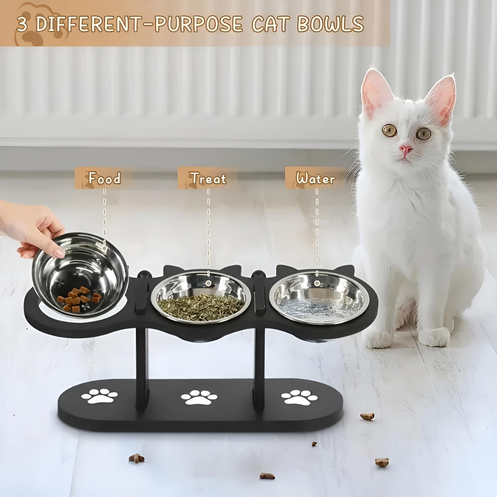 Raised Cat Bowls with 3 Stainless Steel Bowls Y808