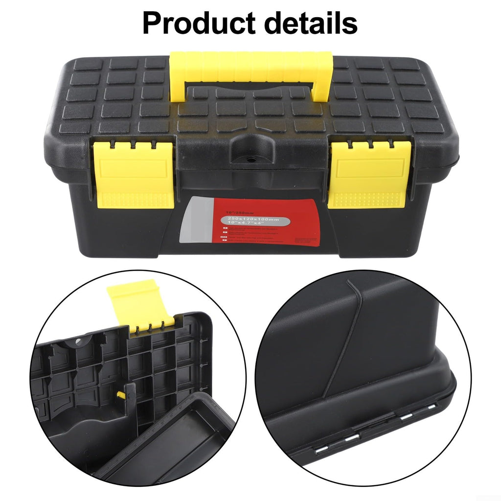 10 Inch Plastic Toolbox with Dual Layer Organization and Secure Latch, Black T62832