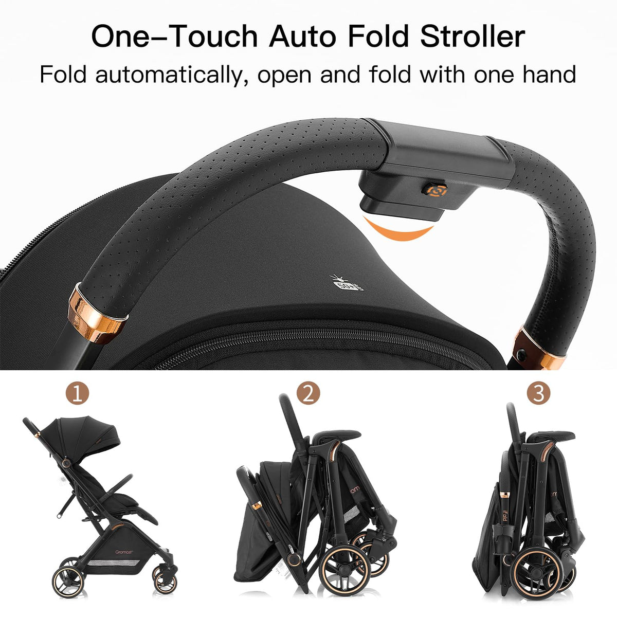 Gravity Folding Baby Stroller with Canopy & Cup Holder, Black Z30324