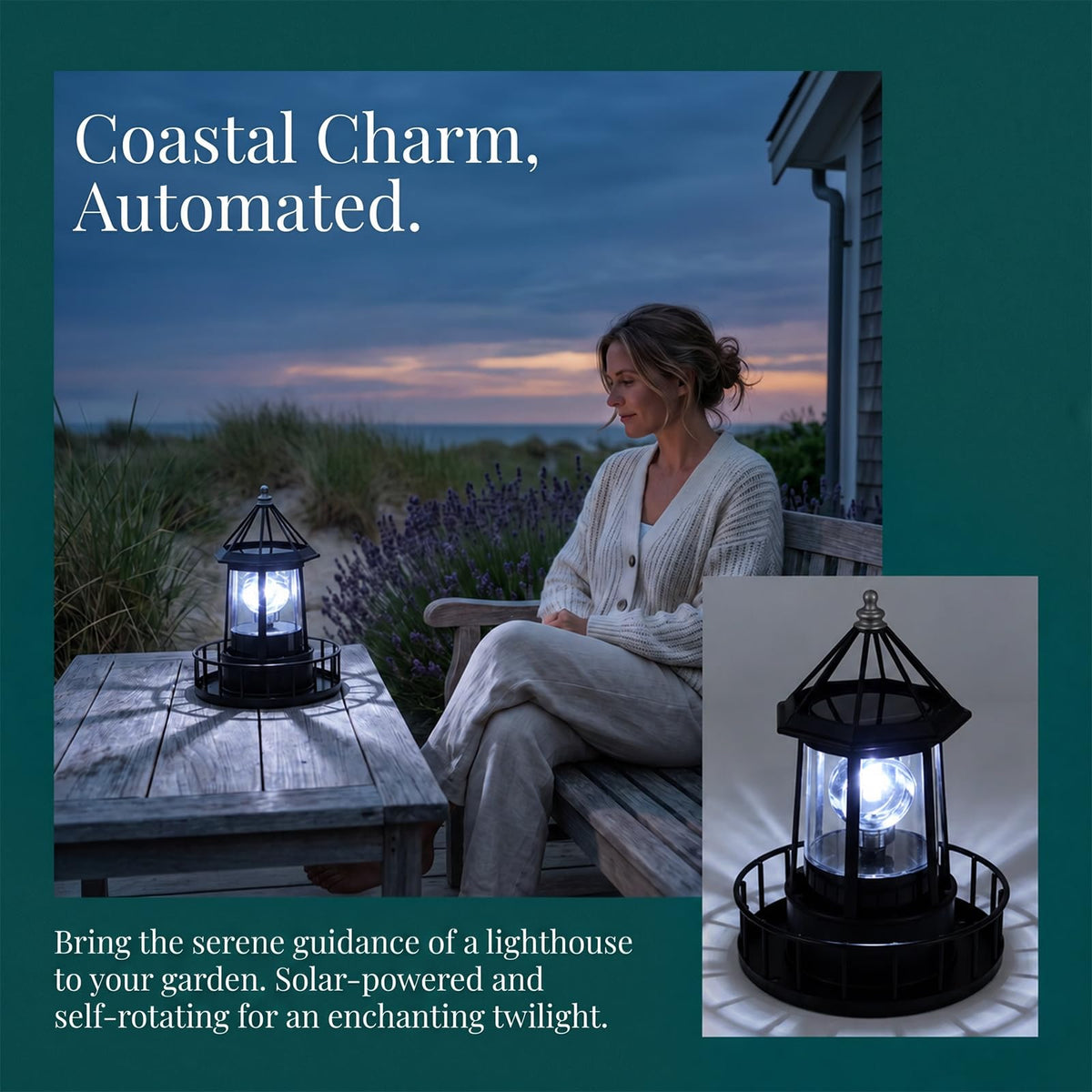 Solar Lighthouse Rotating LED Light IP65 Waterproof Outdoor Lamp R39218
