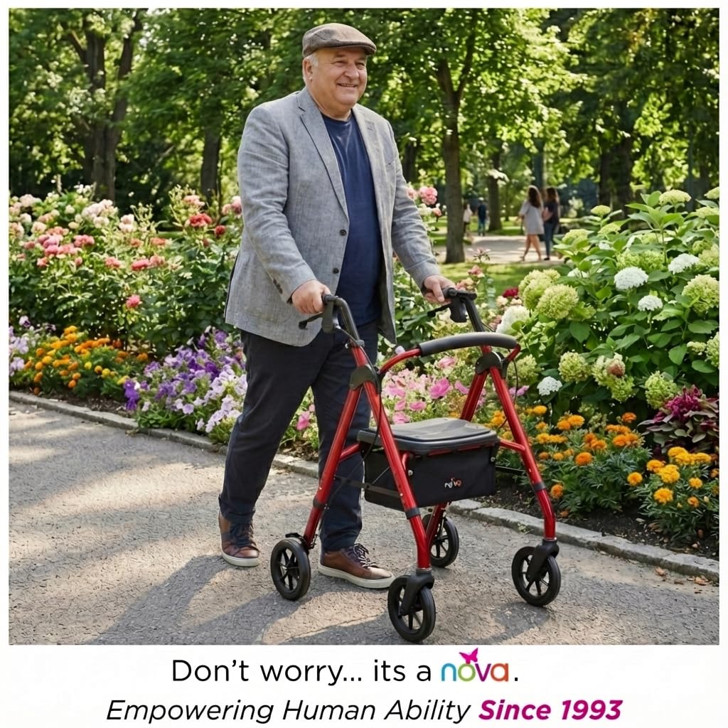 Heavy Duty Bariatric Rollator Walker, 450 lb Capacity, 8” All-Terrain Wheels, Red P834980