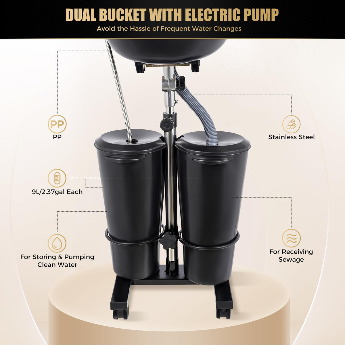 Portable Electric Pump Shampoo Bowl with 2 Buckets T696439