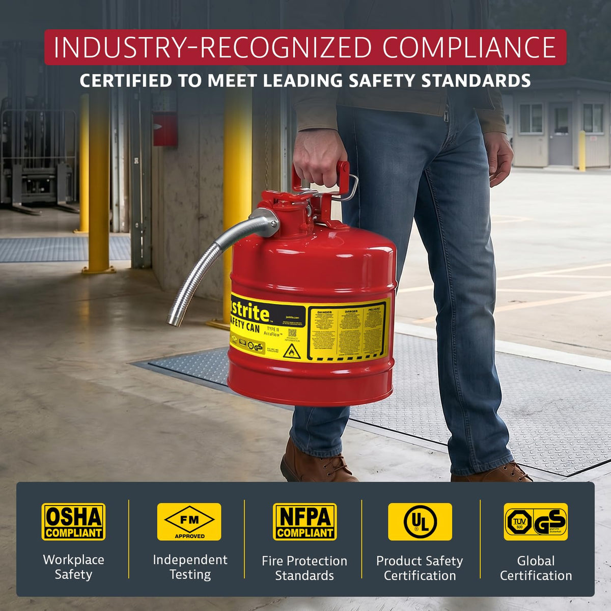 Red Galvanized Steel Gasoline Safety Can S71974