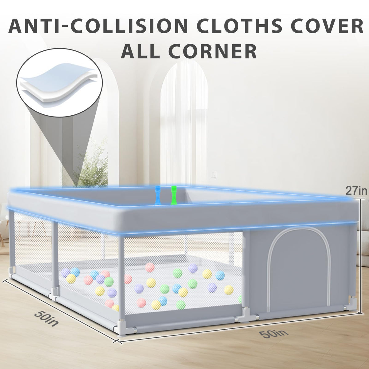 50 x 50 Inch Baby Playpen with Breathable Mesh U739901
