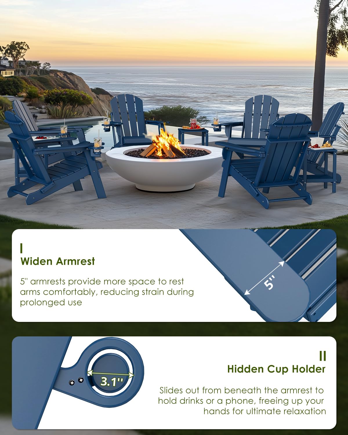 Folding Adirondack Chairs Set of 2 Blue O195