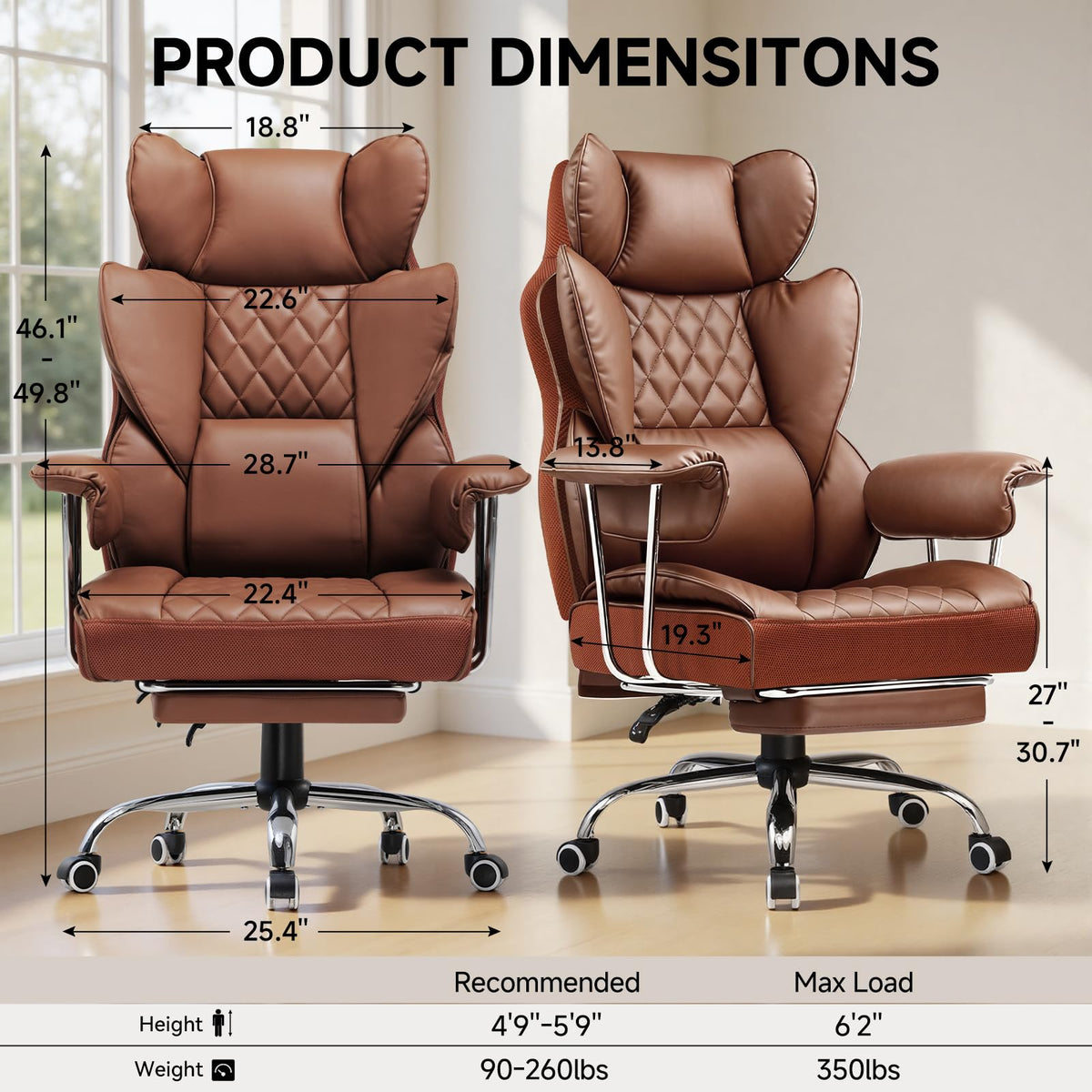 Big and Tall High Back Leather Office Chair with Footrest Y179