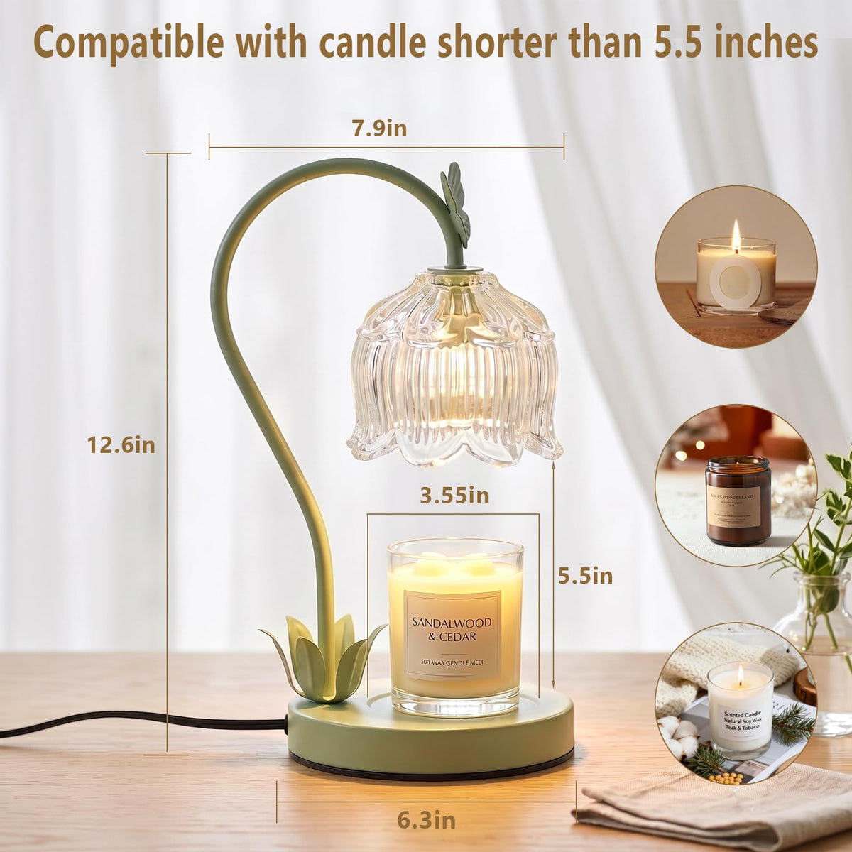 Green Flower Candle Warmer Lamp with Dimmer K289094