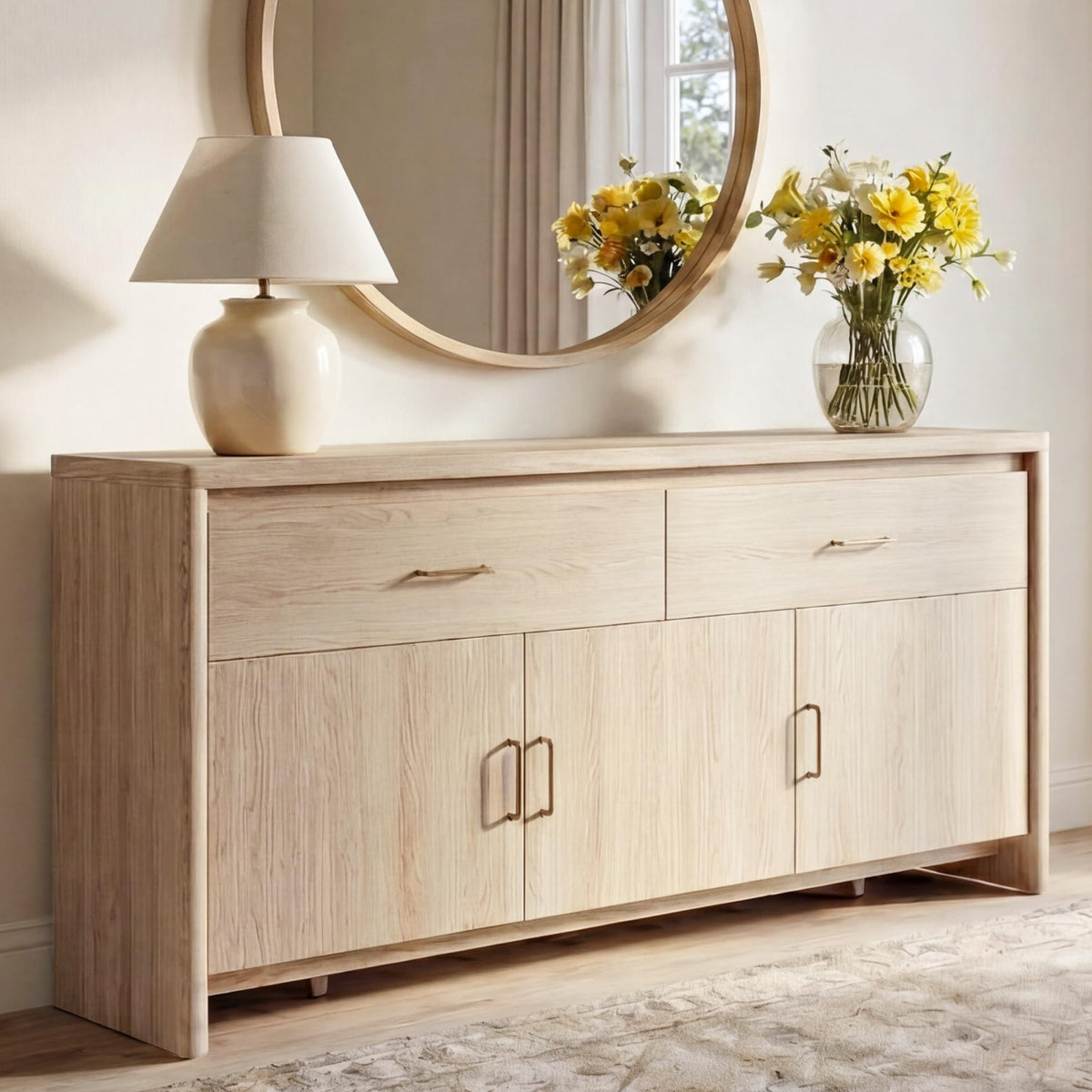 59" Wood Sideboard Buffet Cabinet with Adjustable Shelves & Drawers M4915