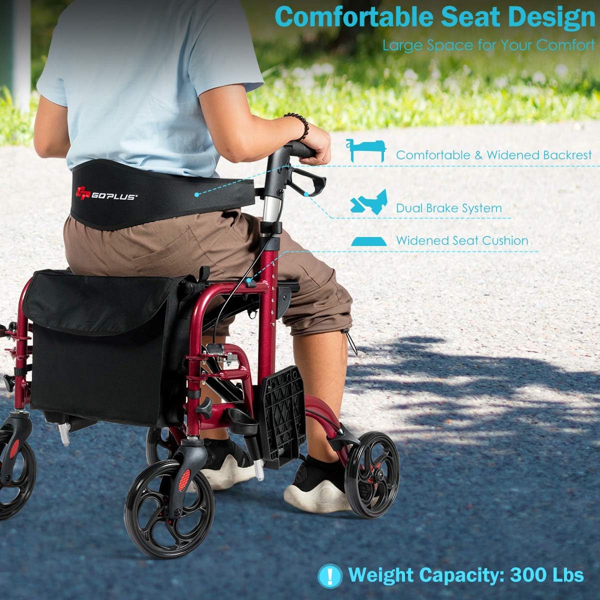 2 in 1 Folding Rollator Walker with Seat E3312