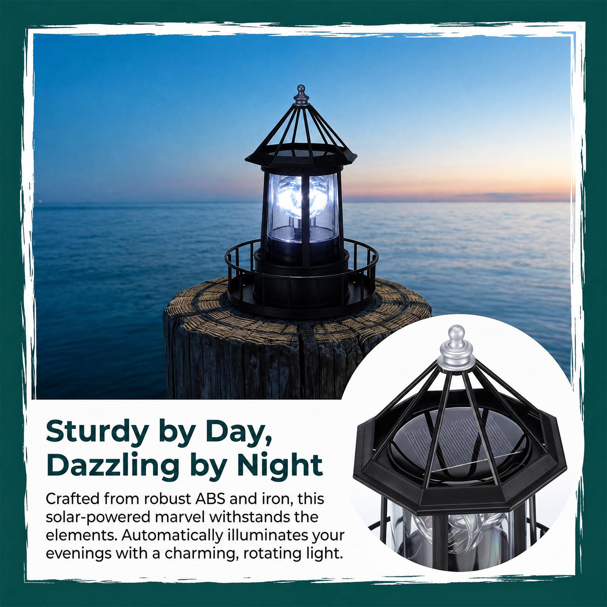 Solar Lighthouse Rotating LED Light IP65 Waterproof Outdoor Lamp R39218
