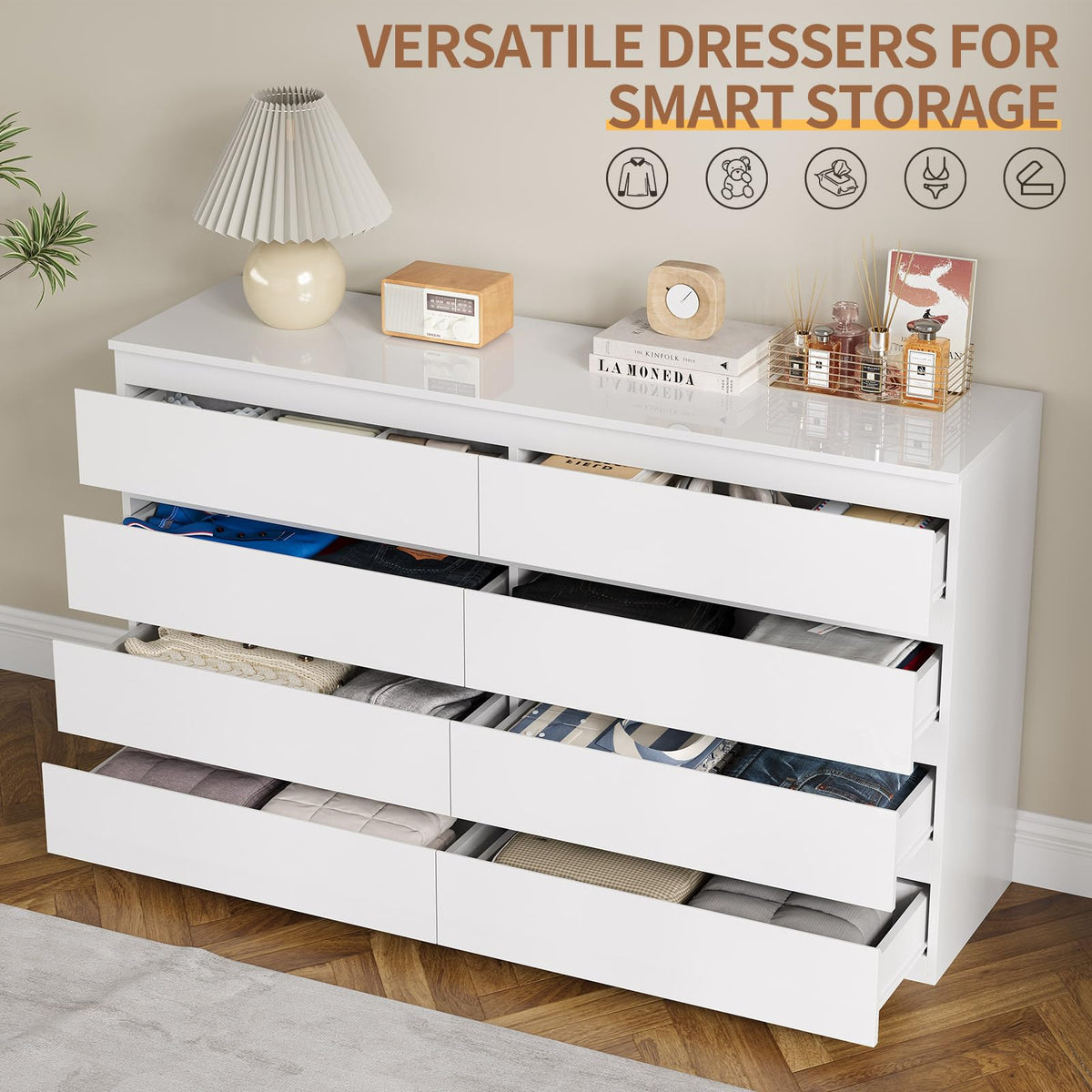 White 8 Drawer Wood Dresser U326