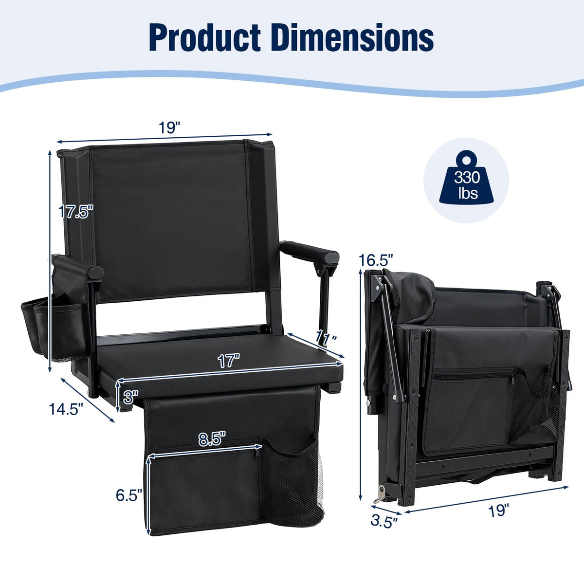 2 Pack Stadium Seats with Back Support & Cup Holders H306