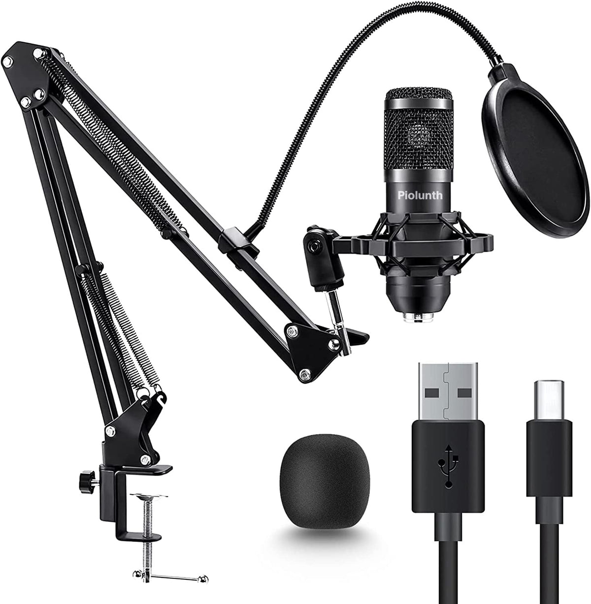 USB Microphone 192kHz/24bit Cardioid Condenser Studio Mic Kit with Boom Arm X96588
