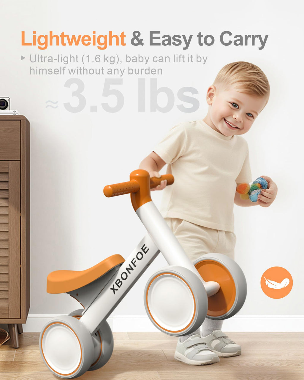 10-24 Month No Pedal Balance Bike with 4 Wheels U948