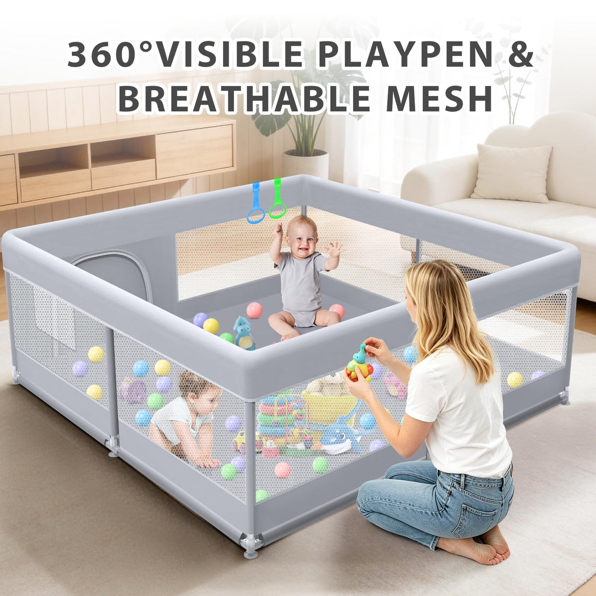 50 x 50 Inch Baby Playpen with Breathable Mesh U739901