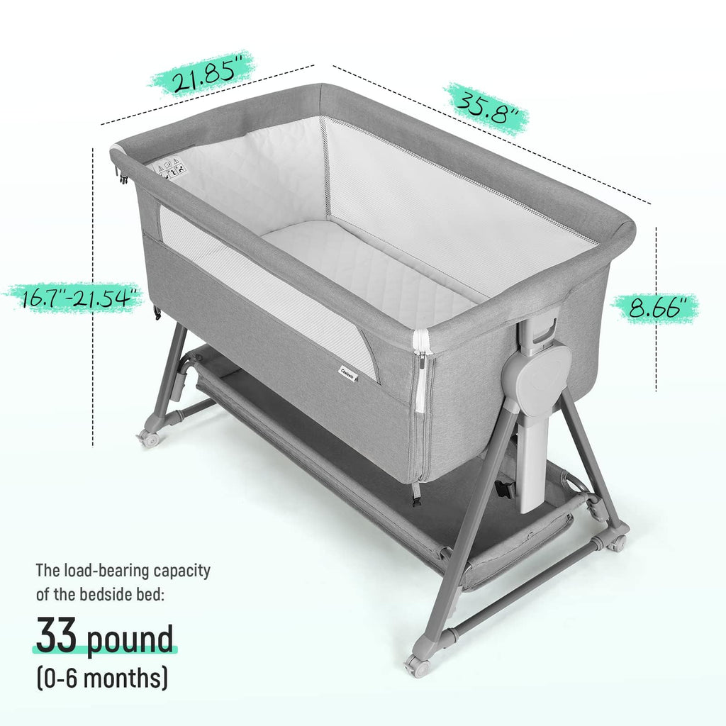 Baby Bassinet with 7 Adjustable Height, Breathable Mesh & Mattress X39945