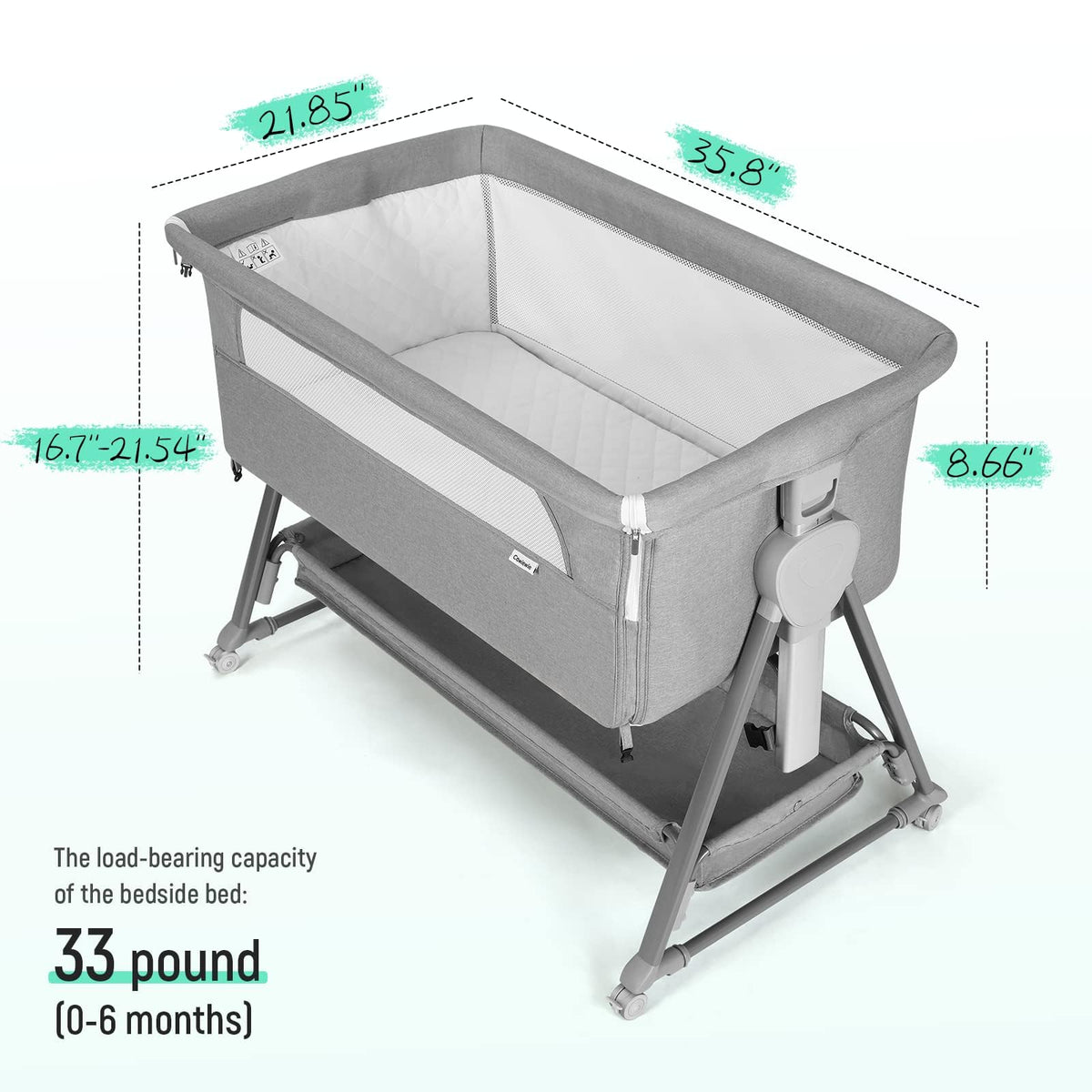 Baby Bassinet with 7 Adjustable Height, Breathable Mesh & Mattress X39945