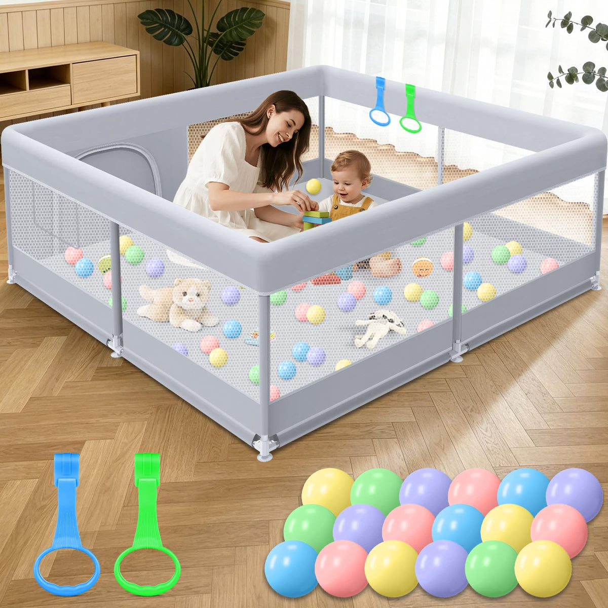 50 x 50 Inch Baby Playpen with Breathable Mesh U739901