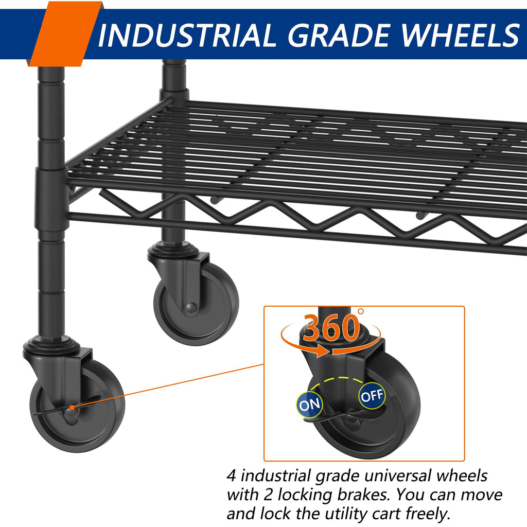 4-Shelf Adjustable Metal Storage Shelving Unit on Wheels, Black H517