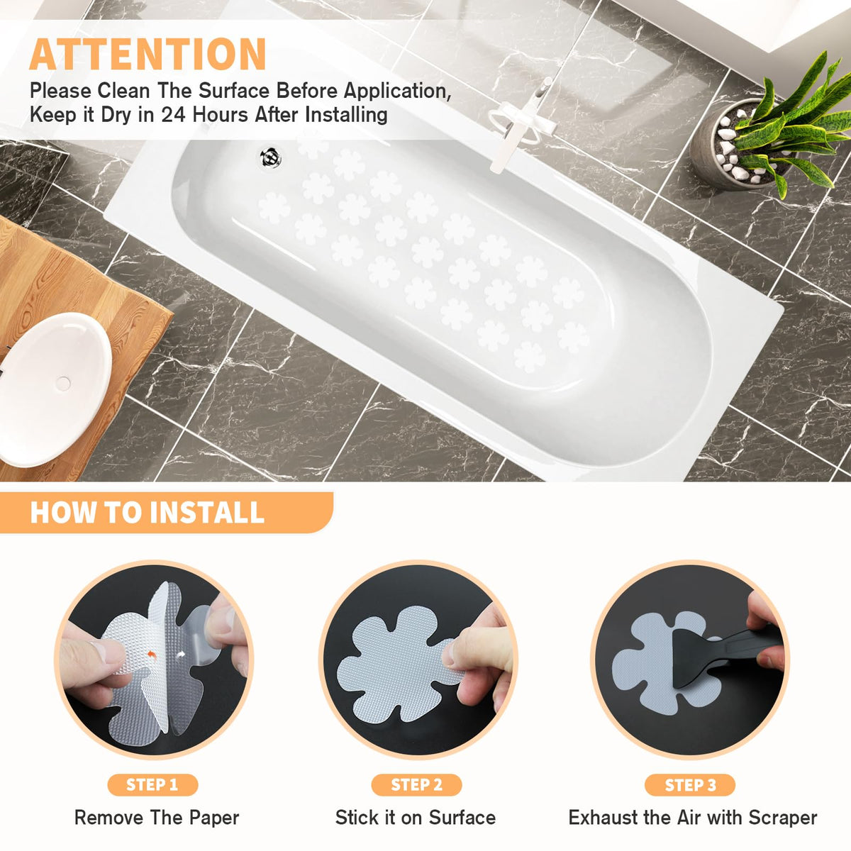 24 PCS Clear Non Slip Bathtub Stickers N3779