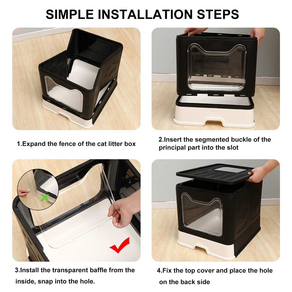 Foldable Large Cat Litter Box with Lid B5944