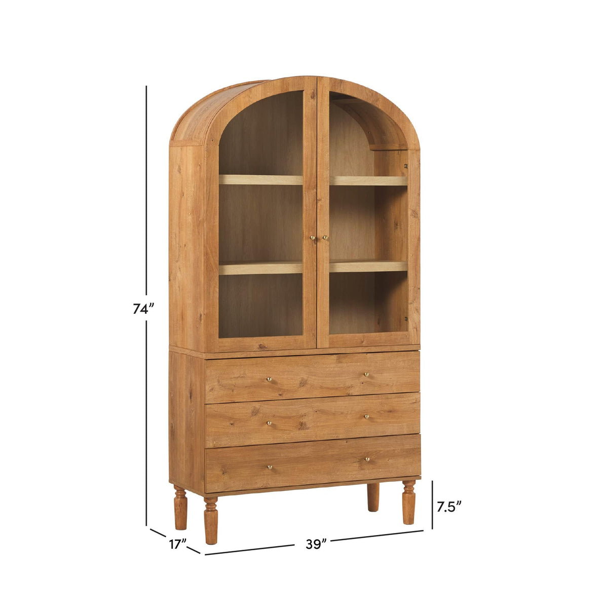 74 Inch English Oak Bookshelf Cabinet with Glass Doors M302435